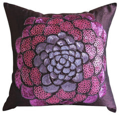 Pink Wildflower - Plum Art Silk Decorative Euro Sham