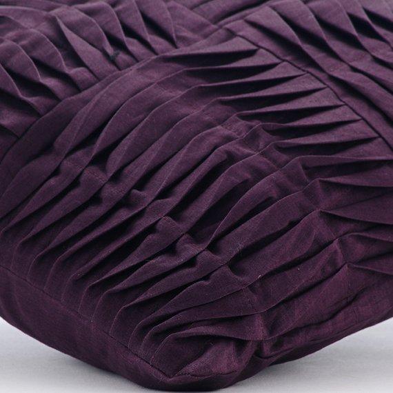 Purple Pleats - Dark Plum Cotton Linen Decorative Euro Sham