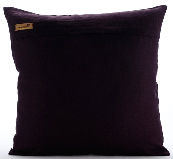 Purple Pleats - Dark Plum Cotton Linen Throw Pillow Cover