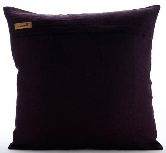 Purple Pleats - Dark Plum Cotton Linen Decorative Euro Sham