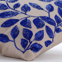 Rainy Blue Leaves - Mocha Cotton Linen Decorative Euro Sham