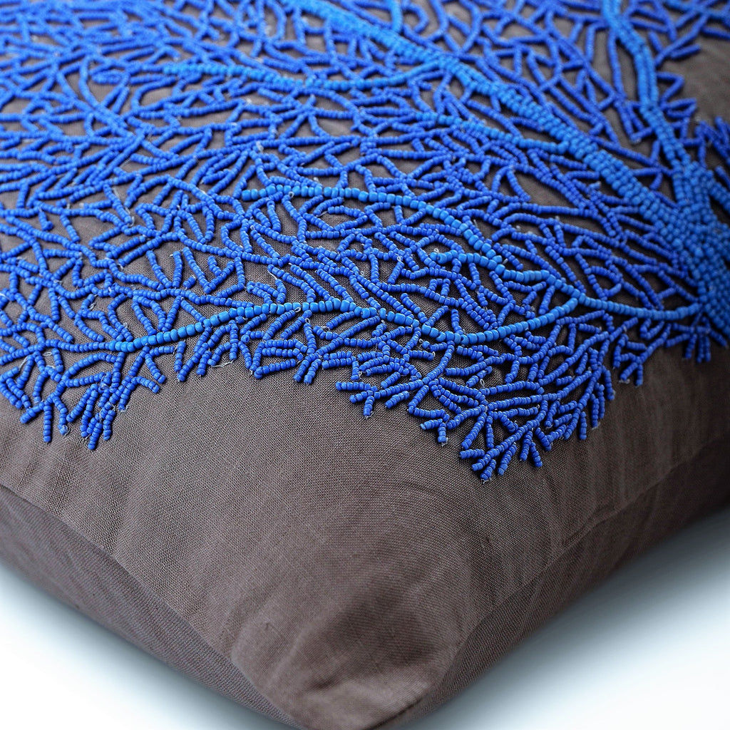 Royal Blue Sea Weeds - Blue Cotton Linen Decorative Euro Sham