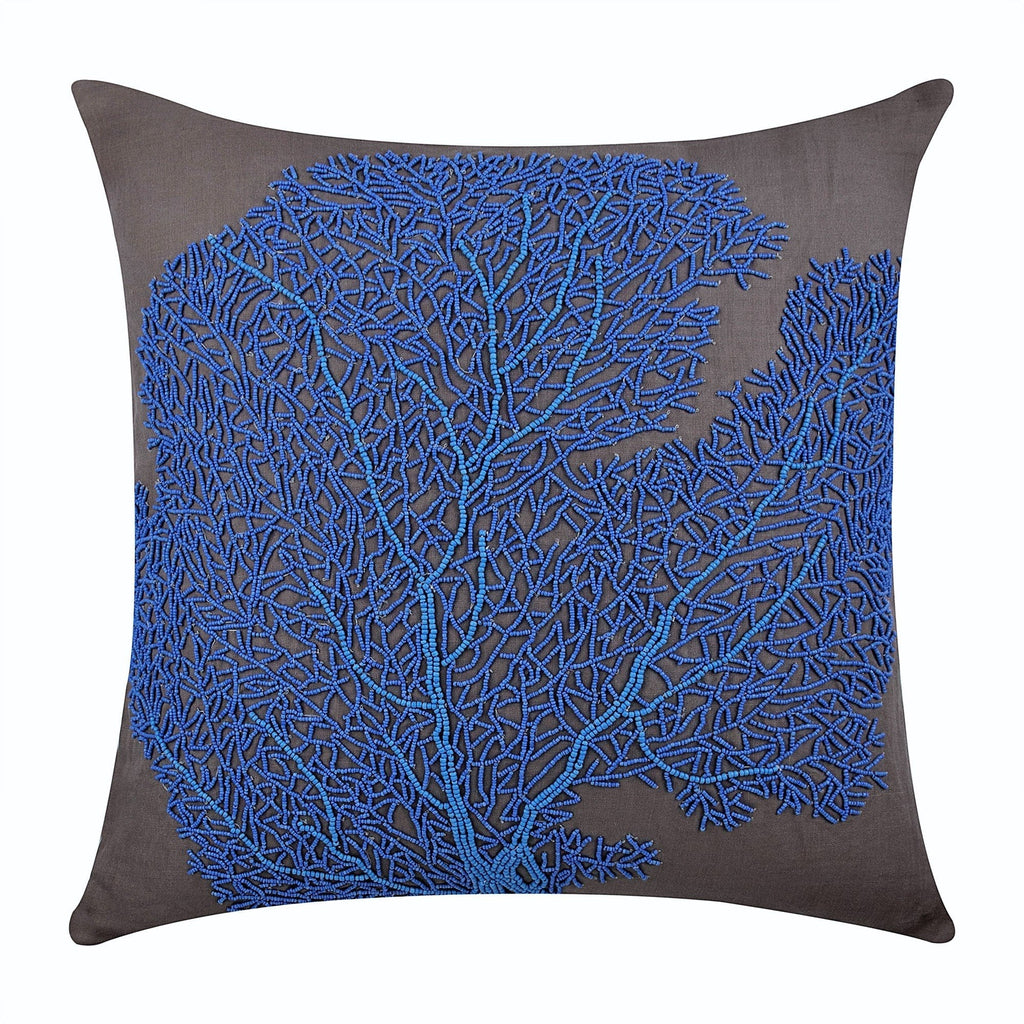 Royal Blue Sea Weeds - Blue Cotton Linen Decorative Euro Sham