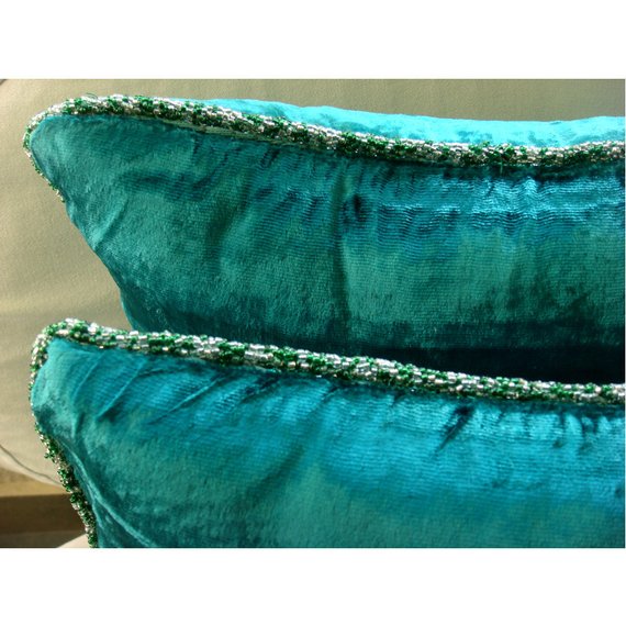 Royal Peacock Green Shimmer - Royal Peacock Green Velvet Decorative Euro Sham