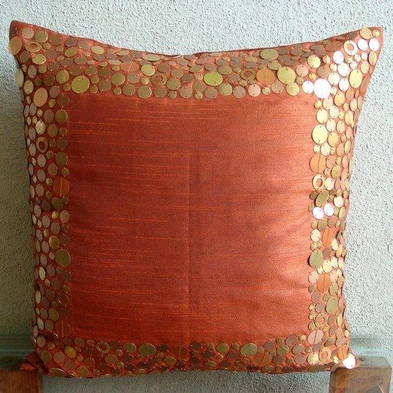 Rust Glamor - Rust Art Silk Decorative Euro Sham