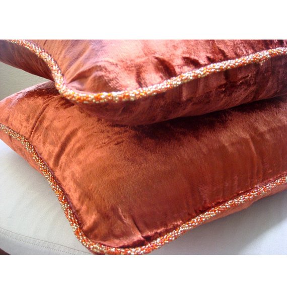 Rust Shimmer - Rust Velvet Decorative Euro Sham