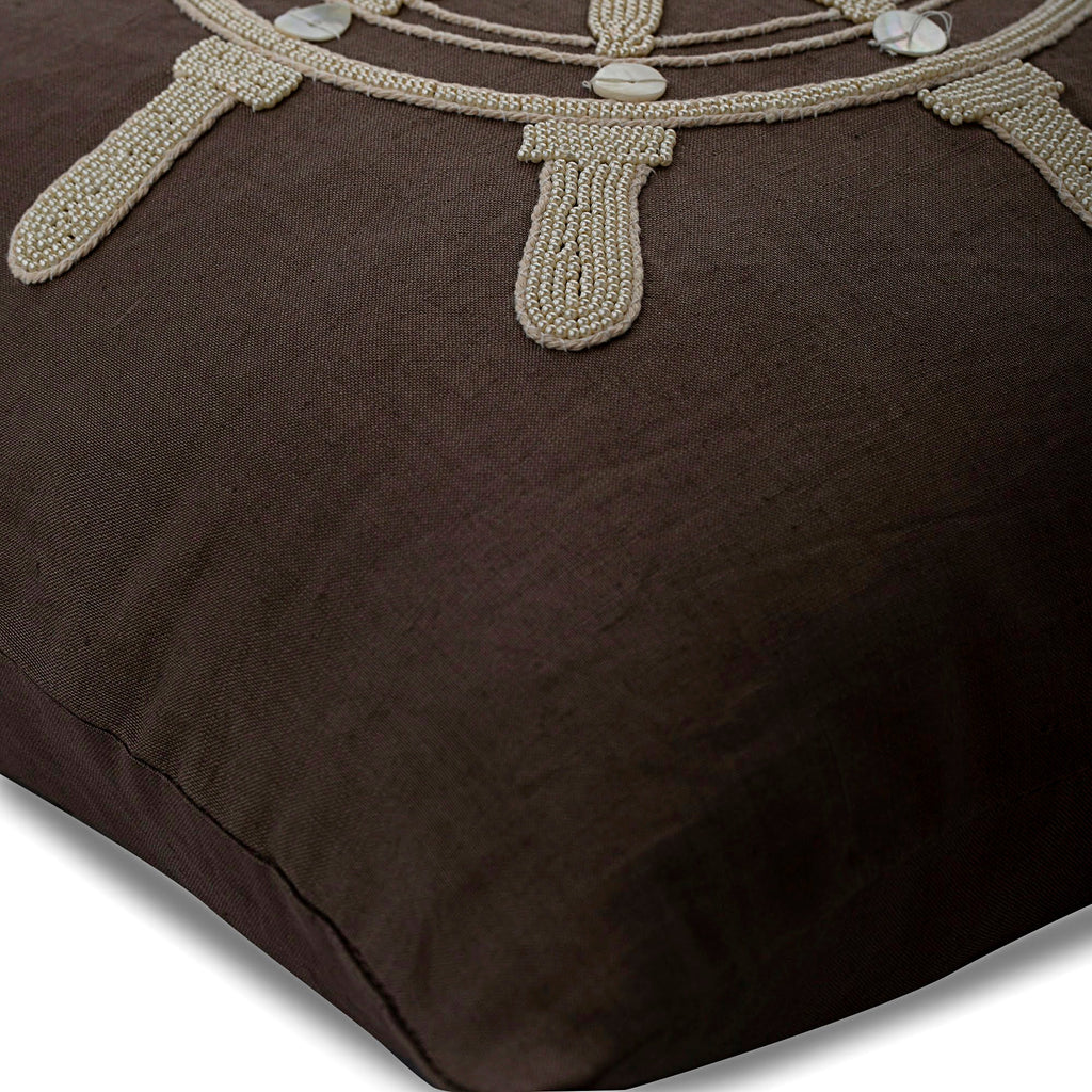 Sailboat Wheel - Brown Linen Decorative Euro Sham