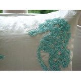 Sea Horse Aqua - White Art Silk Decorative Euro Sham
