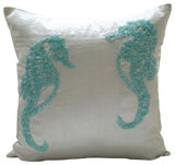 Navy Blue Sea Horse - Navy Blue Art Silk Decorative Euro Sham
