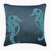 Navy Blue Sea Horse - Navy Blue Art Silk Throw Pillow Cover