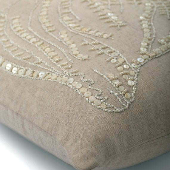 Sea Shell - Natural Beige Cotton Linen Throw Pillow Cover