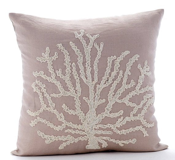 Sea Shrub - Mocha Cotton Linen Decorative Euro Sham