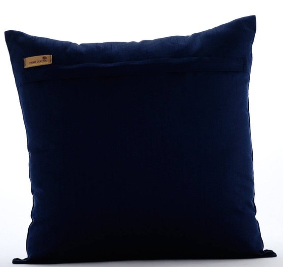Sea Weed At The Shore - Navy Blue Cotton Linen Throw Pillow Cover