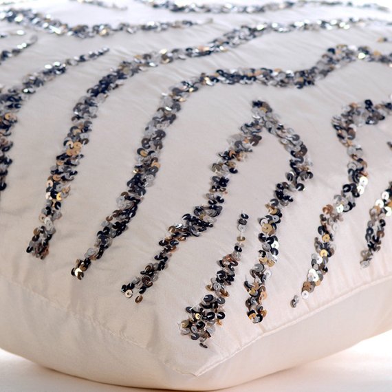 Sequin Whirlpool - White Art Silk Throw Pillow Cover
