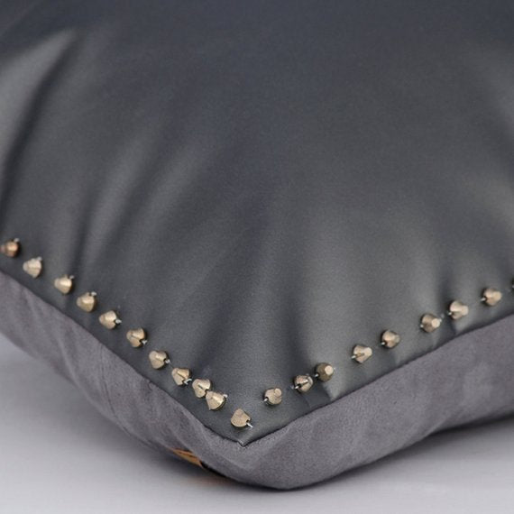 Silent Night - Gray Faux Leather Throw Pillow Cover