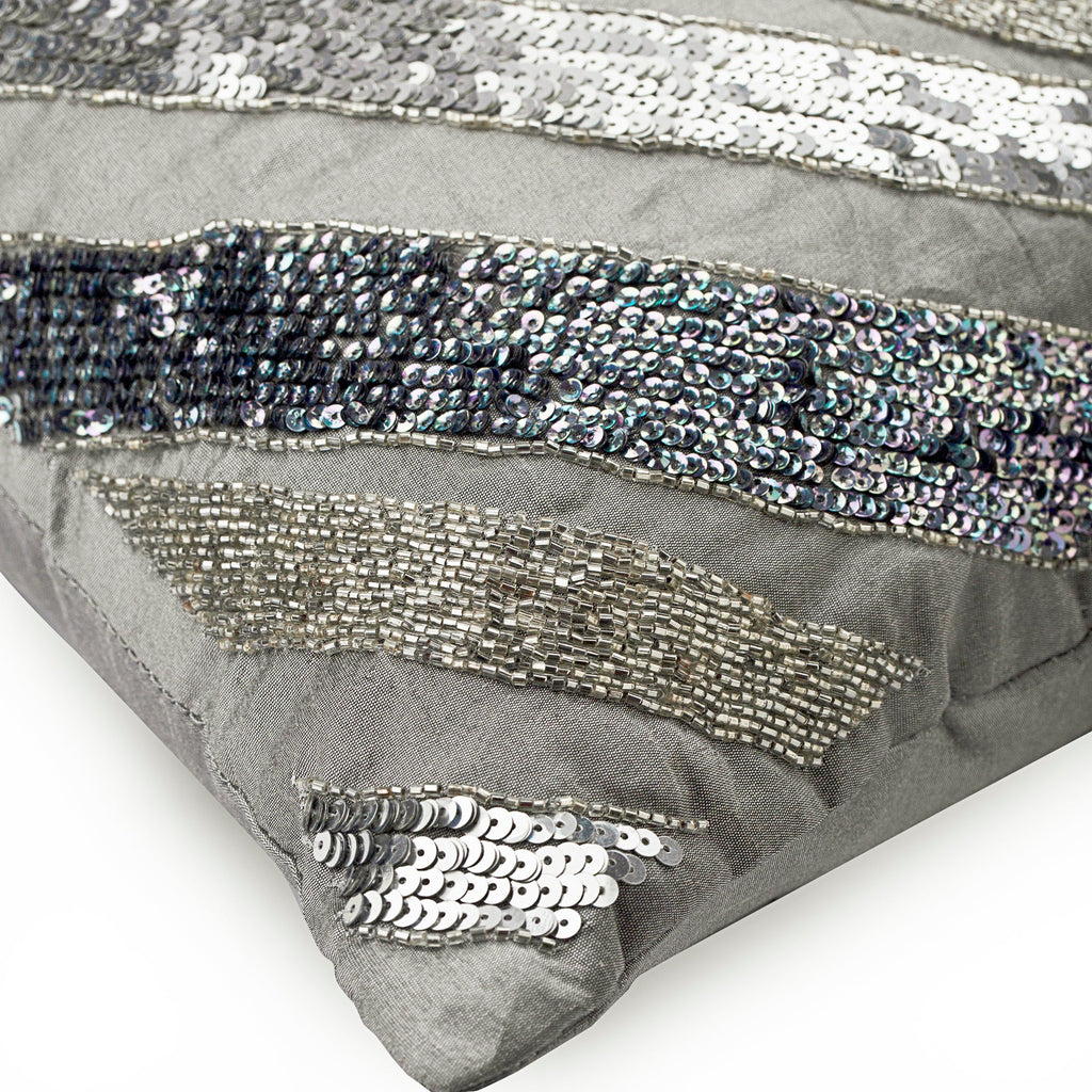 Silver Bands Sequins Throw Pillow Cover