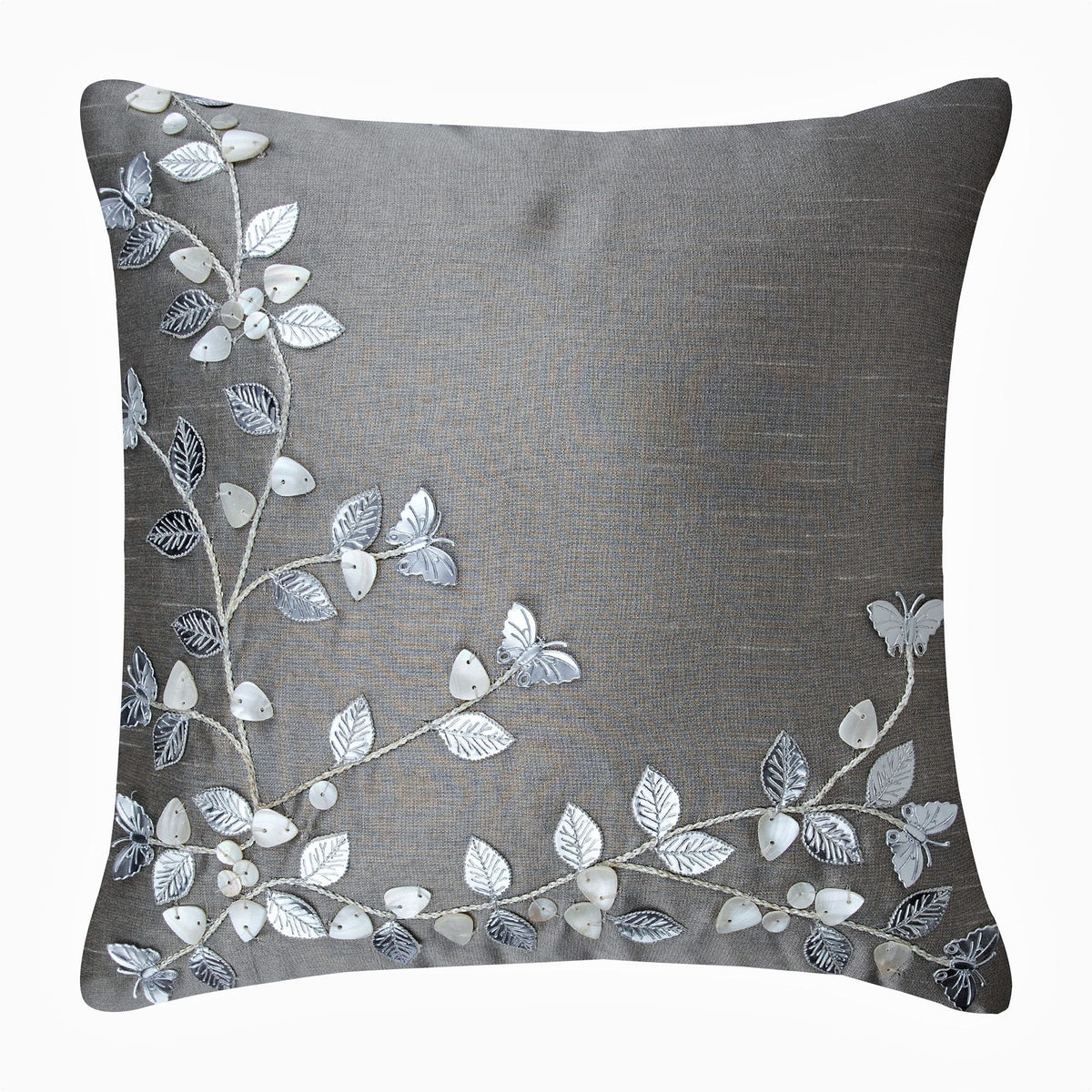 Silver Beauty - Silver Art Silk Decorative Euro Sham