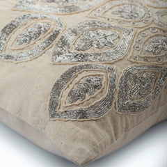 Silver Charmer - Beige Linen Throw Pillow Cover