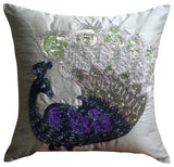 Peacock Glam - Blue Art Silk Throw Pillow Cover