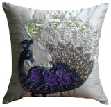 Peacock Glam - Blue Art Silk Decorative Euro Sham
