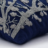 Silver Magnolia - Navy Blue Cotton Linen Throw Pillow Cover