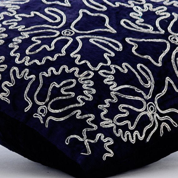 Silver Periwinkle - Navy Blue Velvet Decorative Euro Sham
