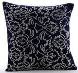 Silver Periwinkle - Navy Blue Velvet Decorative Euro Sham