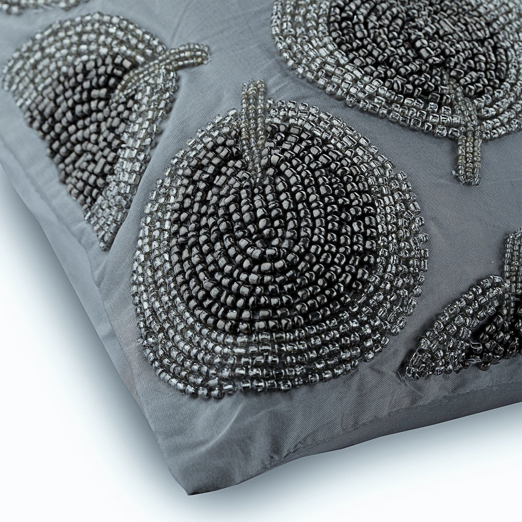 Silver Round Leaves - Silver Art Silk Throw Pillow Cover