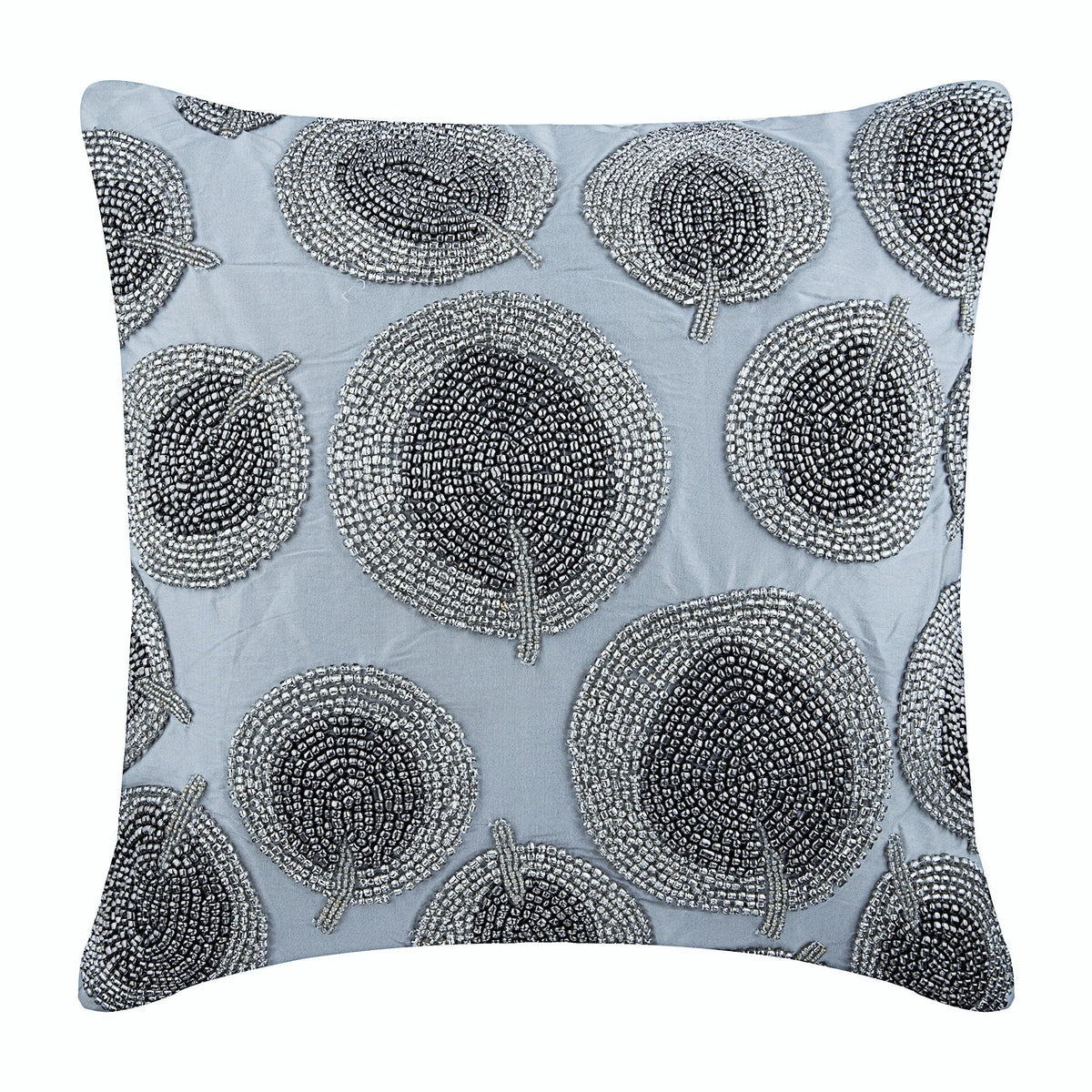Silver Round Leaves - Silver Art Silk Decorative Euro Sham