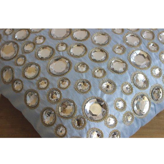 Sky Blue Diamonds - Light Blue Art Silk Decorative Euro Sham