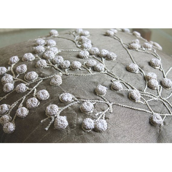 Snow Flowers Gray Throw Pillow Cover