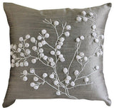 Snow Flowers Silk Throw Pillow Cover