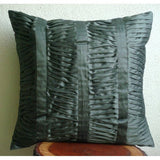 Sonic Waves - Dark Gray Art Silk Throw Pillow Cover