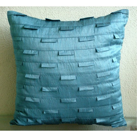 Sophistication - Teal Blue Art Silk Throw Pillow Cover