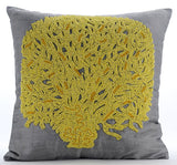 Gold Oak Tree - Ivory Cotton Linen Throw Pillow Cover
