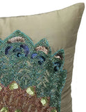 Taupe Green Peacock - Taupe Green Art Silk Decorative Euro Sham
