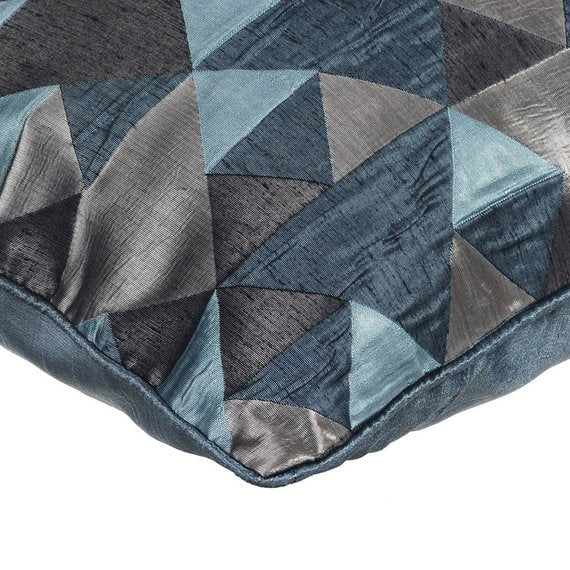 Teal Origami - Teal Blue Jacquard Silk Throw Pillow Cover