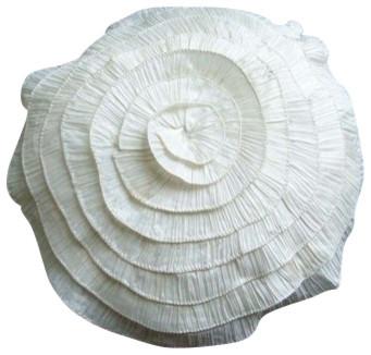 Vintage Ruffles - Crushed Art Silk Ivory Decorative Round Cushion Cover
