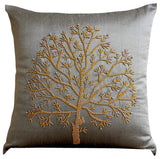 Tree Of Life - Green Art Silk Throw Pillow Cover
