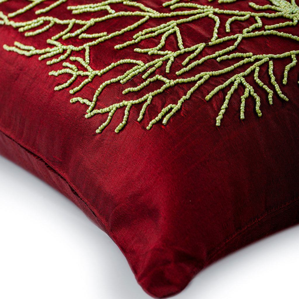 Tree Of Joy - Deep Red Art Silk Decorative Euro Sham
