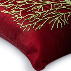 Tree Of Joy - Deep Red Art Silk Throw Pillow Cover