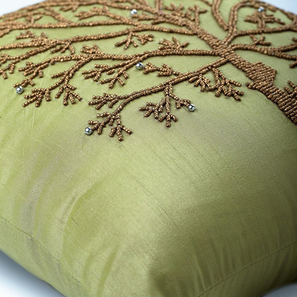 Tree Of Life - Green Art Silk Throw Pillow Cover