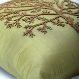Tree Of Life - Green Art Silk Throw Pillow Cover