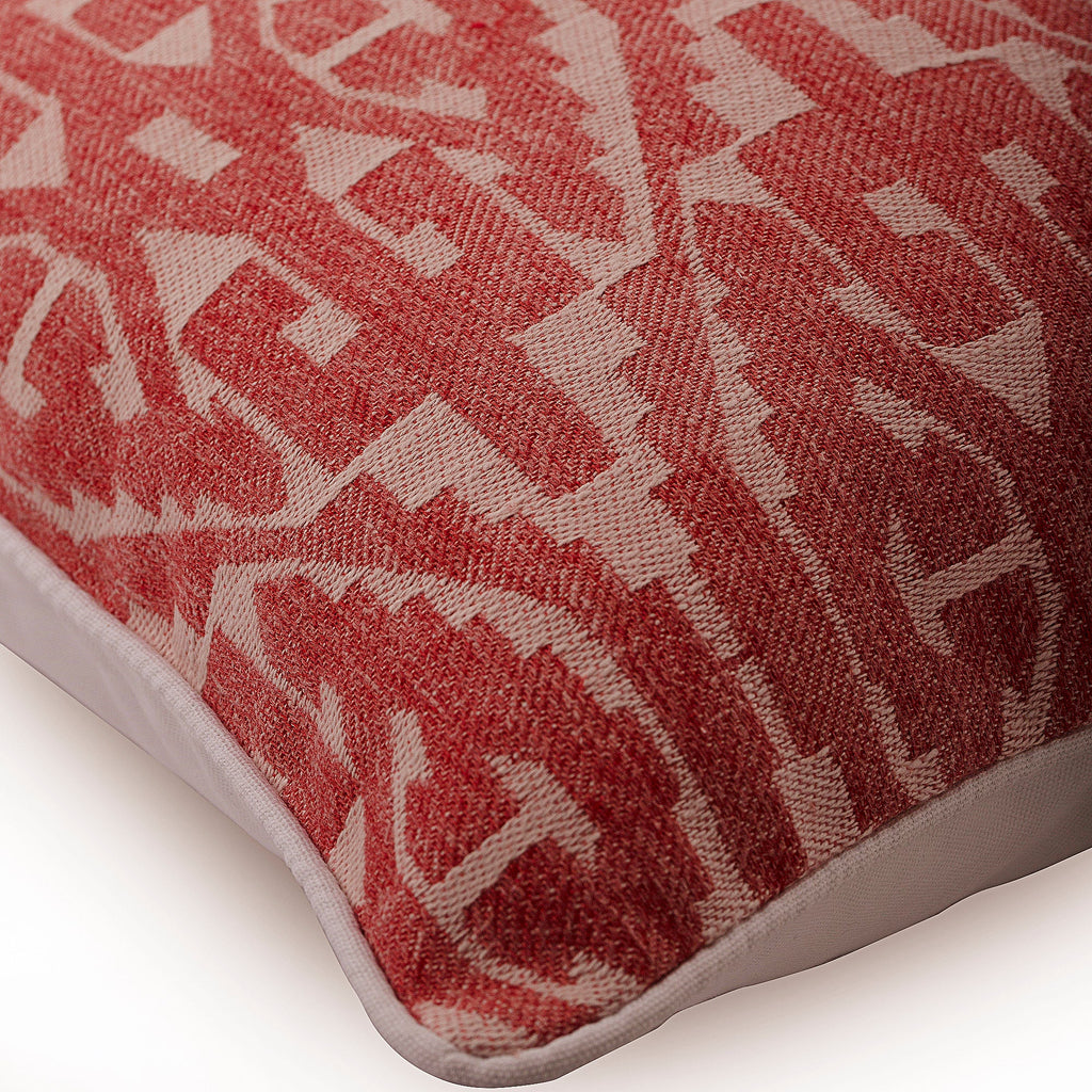 Tribal Love - Red Jacquard Silk Throw Pillow Cover