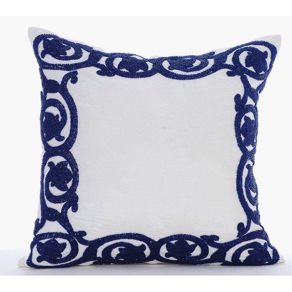 Turkish Border - White Art Silk Decorative Euro Sham