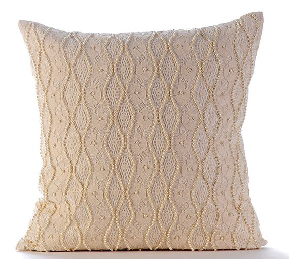 Tuscany Lace Pearl Throw Pillow Cover