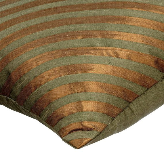 Unfolding Olive Copper - Olive Green Art Silk Throw Pillow Cover