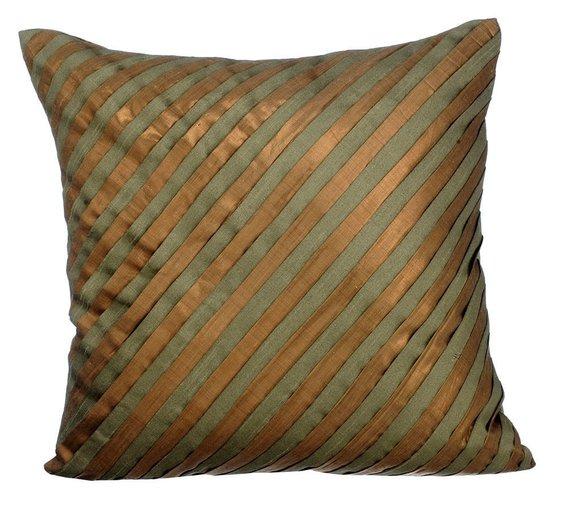 Unfolding Olive Copper - Olive Green Art Silk Decorative Euro Sham