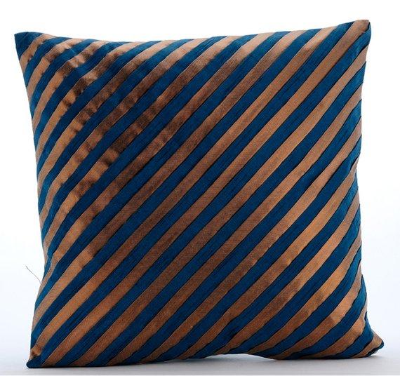 Unfolding Teal Copper - Teal Blue Art Silk Decorative Euro Sham