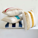 Velvet Band Blue - Blue Velvet & Linen Throw Cushion Cover